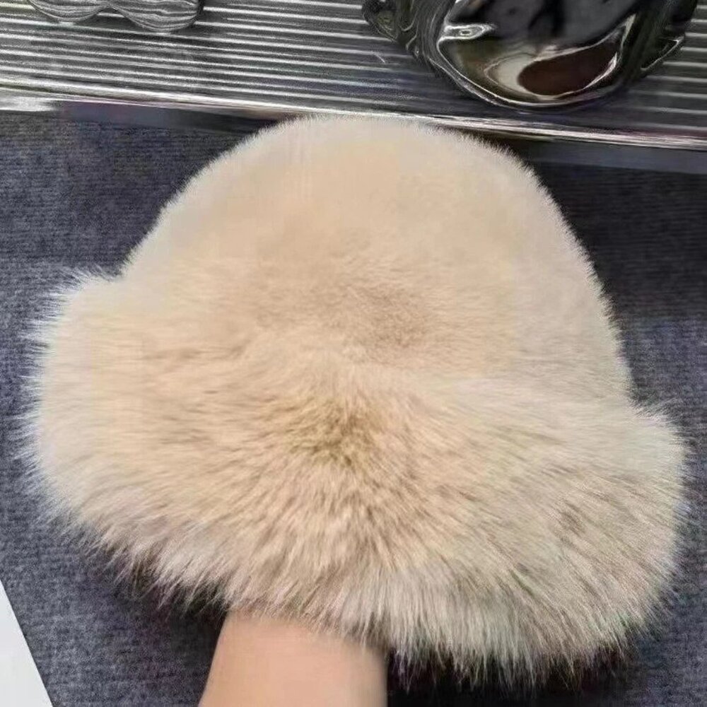 2/$30 Faux Fur Mink Champagne Beige OS Hat Brimless Plush Fluffy Skiing Warm